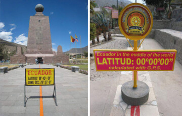 Monument at La mitad del mundo and the site where GPS measurements show “The Middle of the World” in Quito