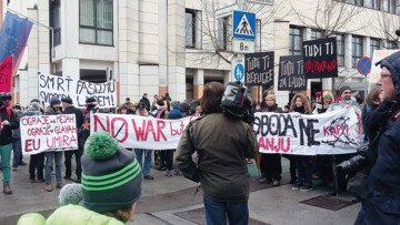 Antifascist protest Refugees Welcome in protection of asylum-seekers at Kotnikova in Ljubljana.